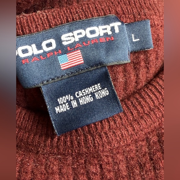 Polo Sport Waffle Knit Men’s Cashmere Sweater, L (slim), Maroon - Picture 10 of 10